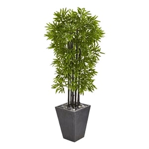 Nearly Natural 61&quot Bamboo Tree with Black Trunks in Slate Planter UV Resistant