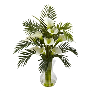 Nearly Natural Calla Lily & Palm Combo in Beige