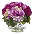 Nearly Natural Multi-Tone Beauty Hydrangea with Round Glass Vase in Pink