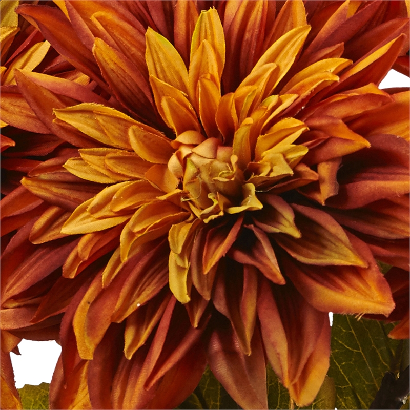 Nearly Natural Dahlia Silk Arrangement with Glass Vase in Orange