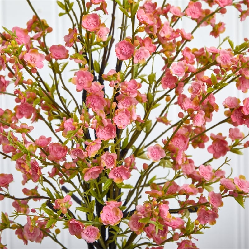 Nearly Natural Cherry Blossom in Glass Vase in Pink