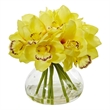 Nearly Natural Cymbidium Orchid Artificial Arrangement in Glass Vase in Yellow