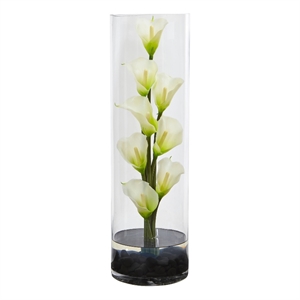 Nearly Natural 20&quot Calla Lily Artificial Arrangement in Cylinder Glass Vase