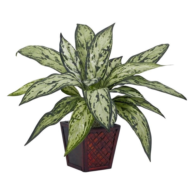 Nearly Natural Silver Queen Silk Plant (Set of 2) in Green