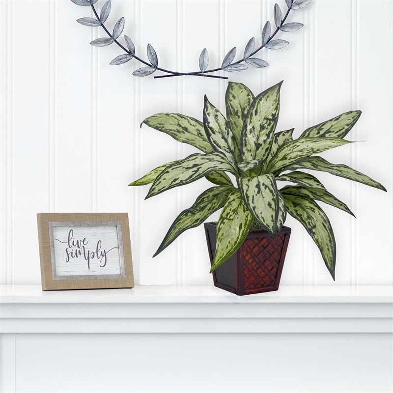 Nearly Natural Silver Queen Silk Plant (Set of 2) in Green