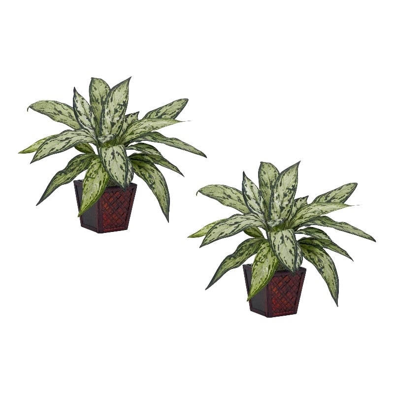 Nearly Natural Silver Queen Silk Plant (Set of 2) in Green
