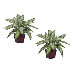 Nearly Natural Silver Queen Silk Plant (Set of 2) in Green