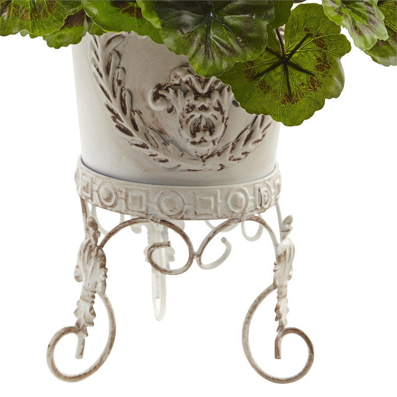 Nearly Natural Geranium with Metal Planter UV Resistant (Indoor/Outdoor) in Red