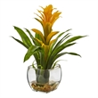 Nearly Natural Bromeliad with Glass Vase Arrangement in Yellow