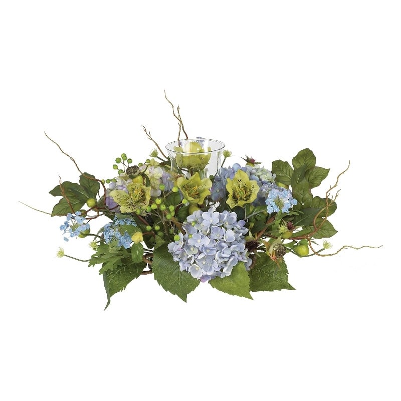 Nearly Natural Hydrangea Candelabrum Centerpiece in Blue