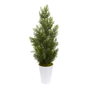 Nearly Natural 27&quot Mini Cedar Artificial Pine Tree in Decorative Planter