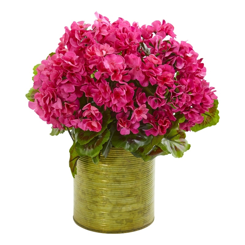 Nearly Natural Geranium Artificial Plant in Metal Planter UV Resistant