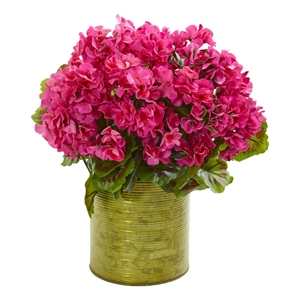 Nearly Natural Geranium Artificial Plant in Metal Planter UV Resistant