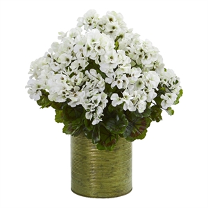 Nearly Natural Geranium Artificial Plant in Metal Planter UV Resistant