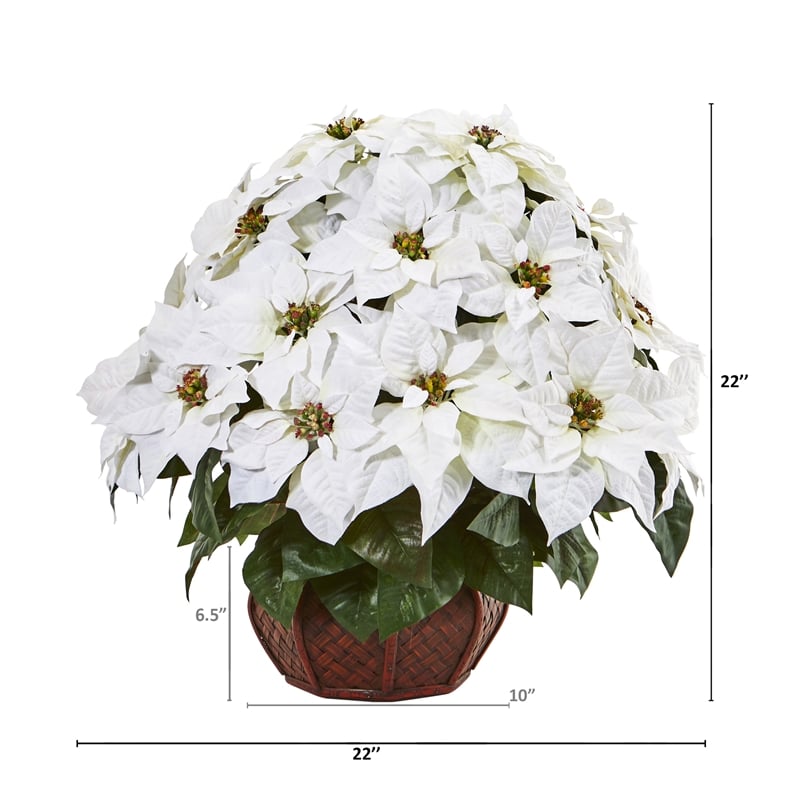 Nearly Natural Poinsettia Artificial Arrangement in Decorative Planter in White