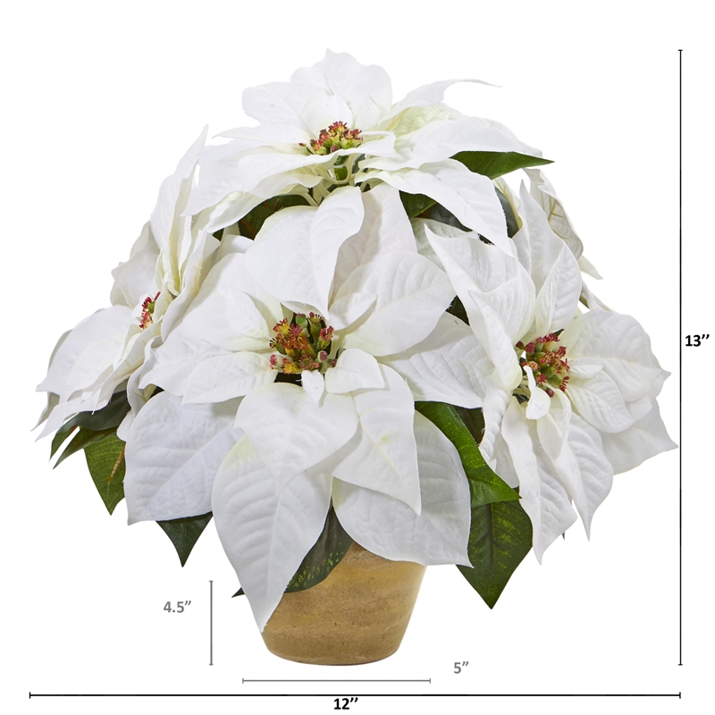 Nearly Natural Poinsettia Artificial Arrangement in Ceramic Vase in White