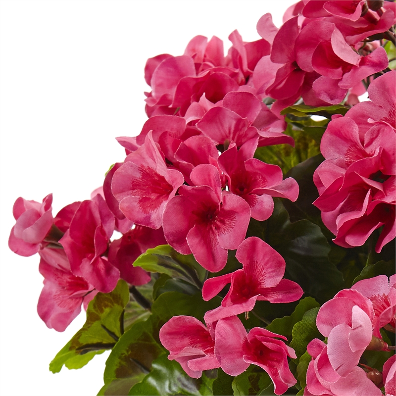 Nearly Natural Geranium with Metal Planter UV Resistant (Indoor/Outdoor) in Pink