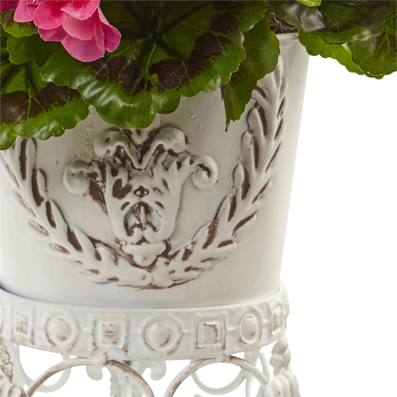 Nearly Natural Geranium with Metal Planter UV Resistant (Indoor/Outdoor) in Pink