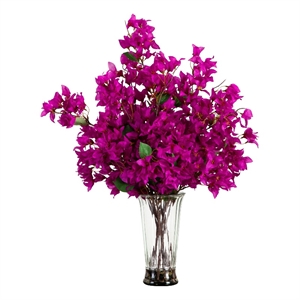 Nearly Natural 30&quot Artificial Bougainvillea Arrangement in Glass Vase in Pink