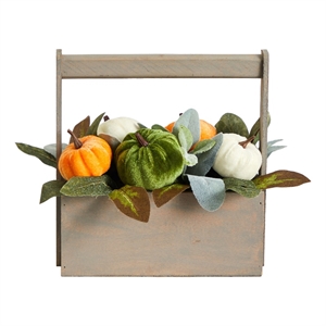 Nearly Natural 10&quot Fall Pumpkin Artificial Autumn Arrangement in Wood Basket