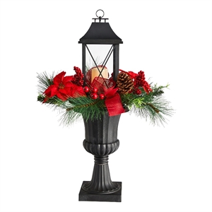 Nearly Natural 33&quot Holiday Christmas Berries and Poinsettia with Large Lantern