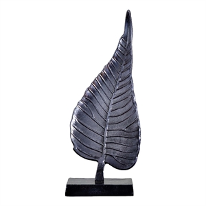 Nearly Natural 17&quot Aluminum Bodhi Leaf Sculpture Decorative Accent in Gray