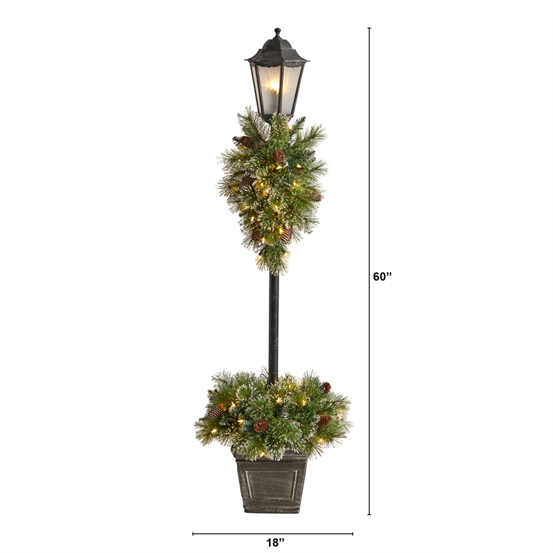 Nearly Natural 5ft Holiday Pre-lit Decorated Lamp Post w/ Greenery Container