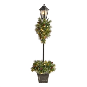Nearly Natural 5ft Holiday Pre-lit Decorated Lamp Post w/ Greenery Container