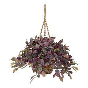 Nearly Natural 28&quot Fall Laurel Leaf w/Berries Artificial Plant in Hanging Basket