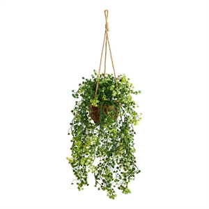 Nearly Natural 20&quot Baby Tear Artificial Plant in Hanging Basket in Green