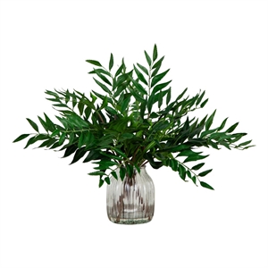 Nearly Natural 19&quot Palmate Fern Arrangement in Glass Vase in Green