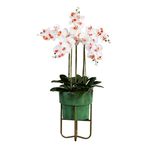 Nearly Natural 43&quot Artificial Orchid Arrangement in Patina Metal Planter w/Stand