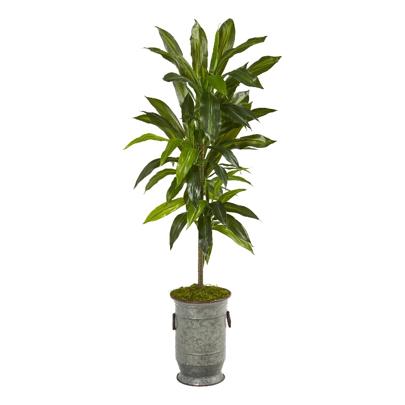 Nearly Natural 4ft Dracaena Artificial Plant in Vintage Metal Planter