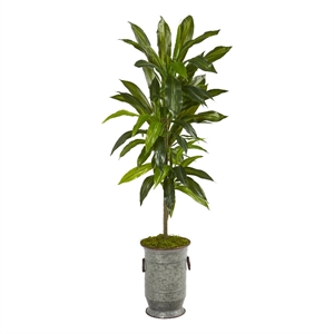 Nearly Natural 4ft Dracaena Artificial Plant in Vintage Metal Planter