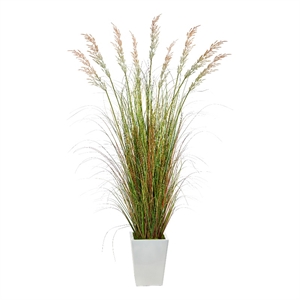 Nearly Natural 74&quot Grass Artificial Plant in White Metal Planter in Green