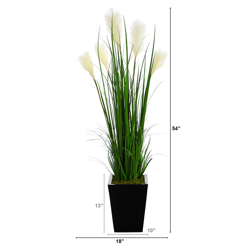 Nearly Natural 4.5ft Wheat Plume Grass Artificial Plant in Black Metal Planter
