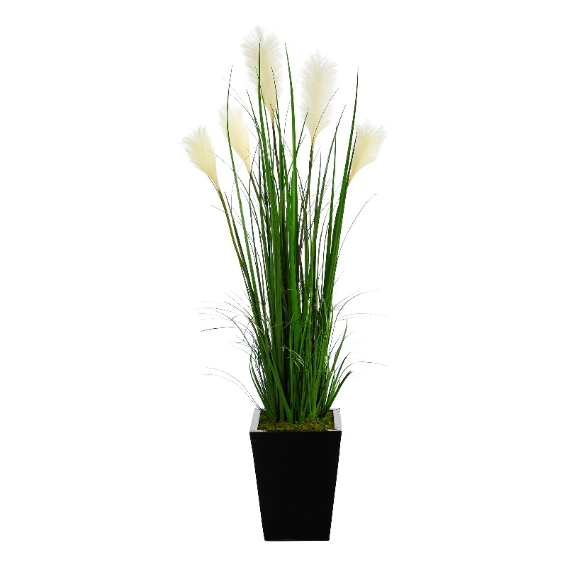 Nearly Natural 4.5ft Wheat Plume Grass Artificial Plant in Black Metal Planter