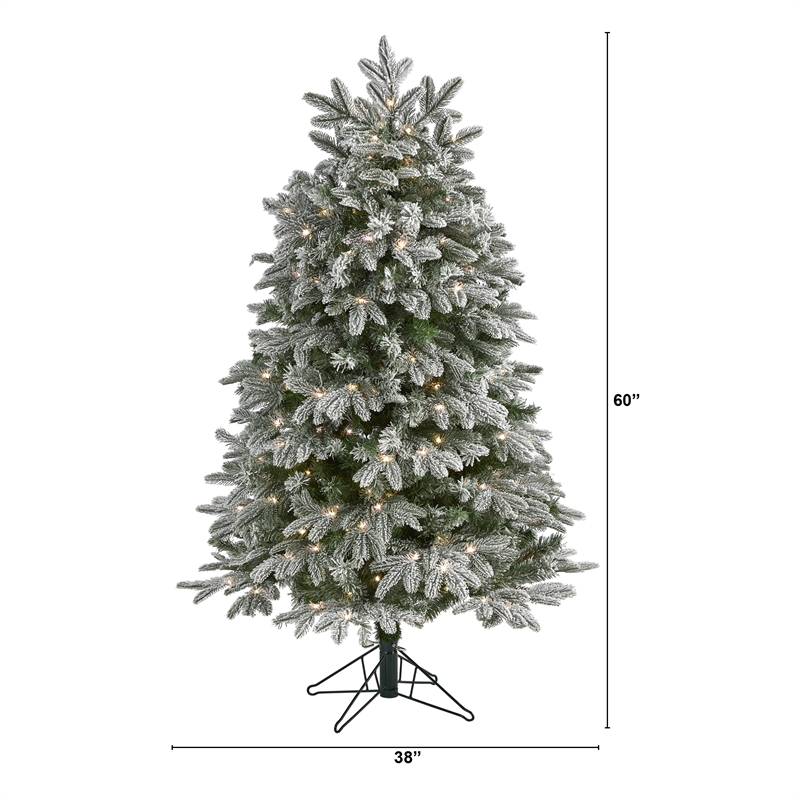 Nearly Natural 5ft Flocked Colorado Mountain Fir Christmas Tree w/300 WarmWhite