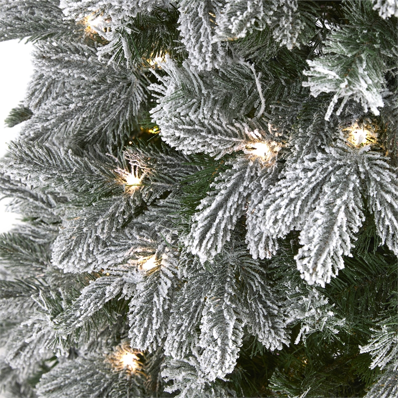 Nearly Natural 5ft Flocked Colorado Mountain Fir Christmas Tree w/300 WarmWhite
