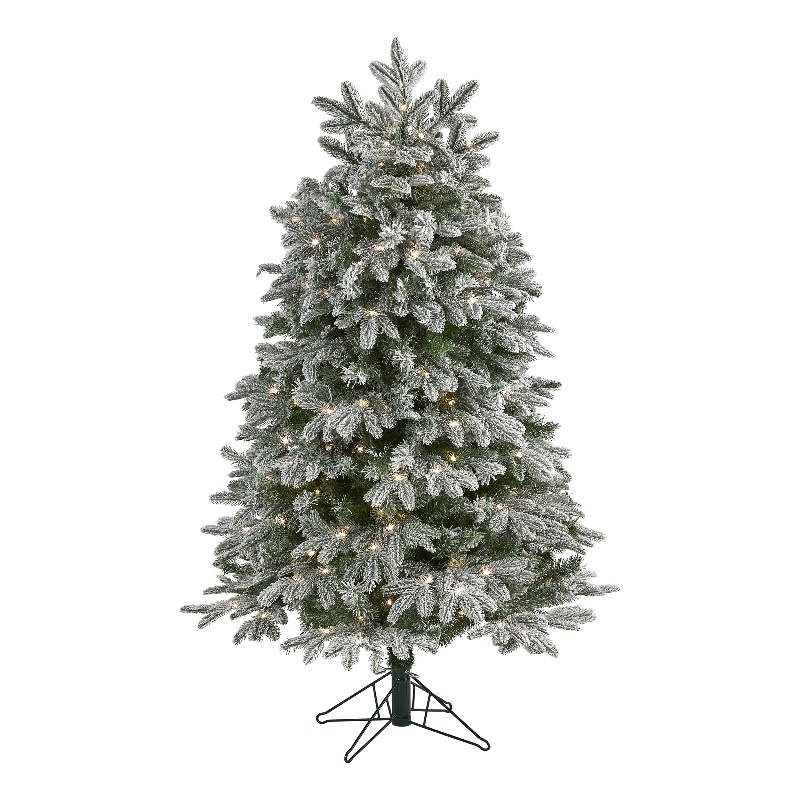 Nearly Natural 5ft Flocked Colorado Mountain Fir Christmas Tree w/300 WarmWhite