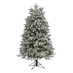 Nearly Natural 5ft Flocked Colorado Mountain Fir Christmas Tree w/300 WarmWhite