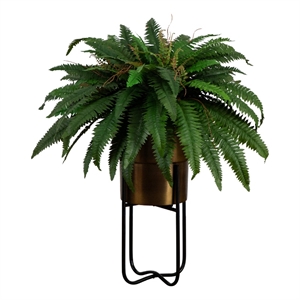 Nearly Natural 35&quot Artificial Boston Fern in Brass Metal Planter with Stand