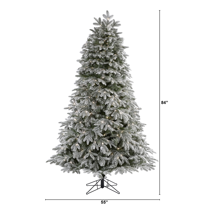 Nearly Natural 7ft Flocked Colorado Mountain Fir Christmas Tree w/700 Warm White