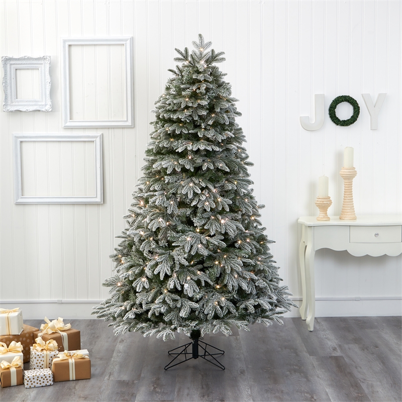Nearly Natural 7ft Flocked Colorado Mountain Fir Christmas Tree w/700 Warm White