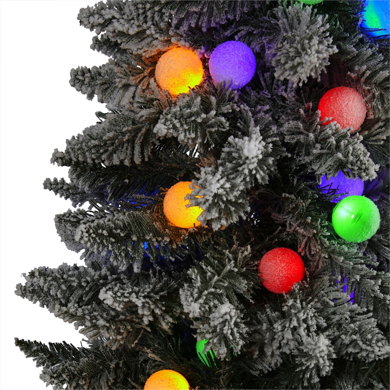 Nearly Natural 6.5ft Flocked BC Mountain Fir Christmas Tree in Planter