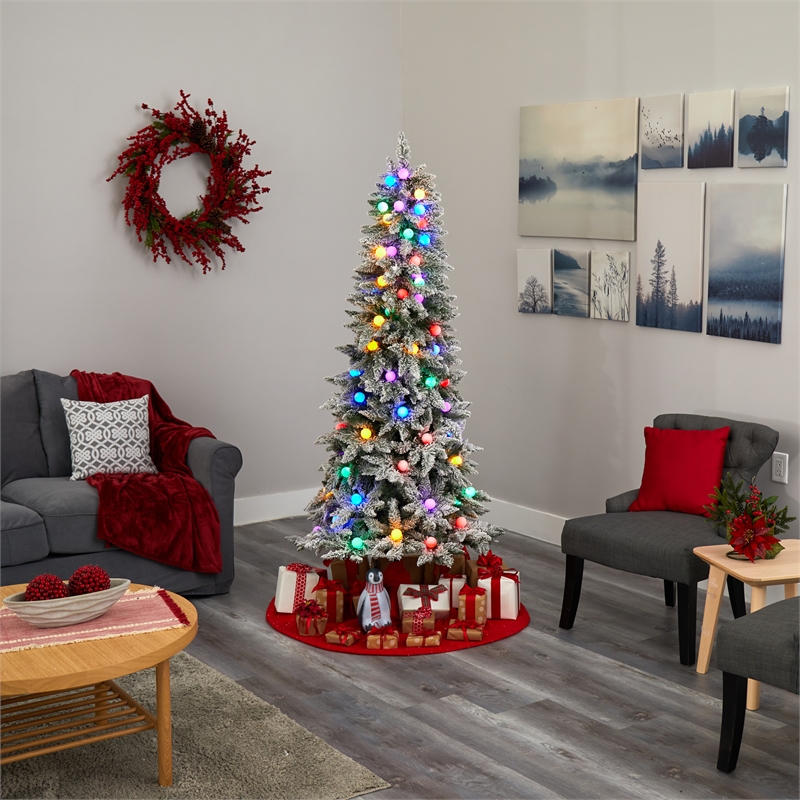 Nearly Natural 6.5ft Flocked BC Mountain Fir Christmas Tree in Planter
