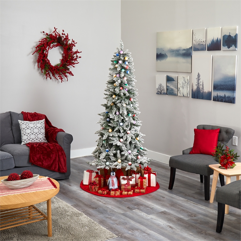 Nearly Natural 6.5ft Flocked BC Mountain Fir Christmas Tree in Planter