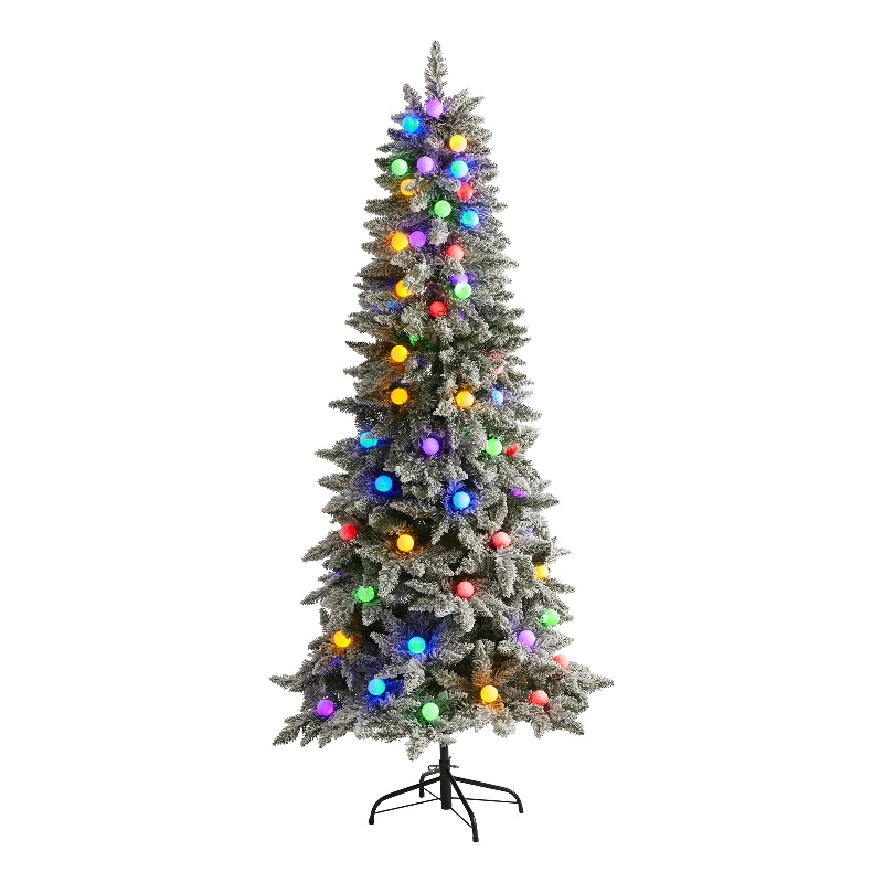 Nearly Natural 6.5ft Flocked BC Mountain Fir Christmas Tree in Planter