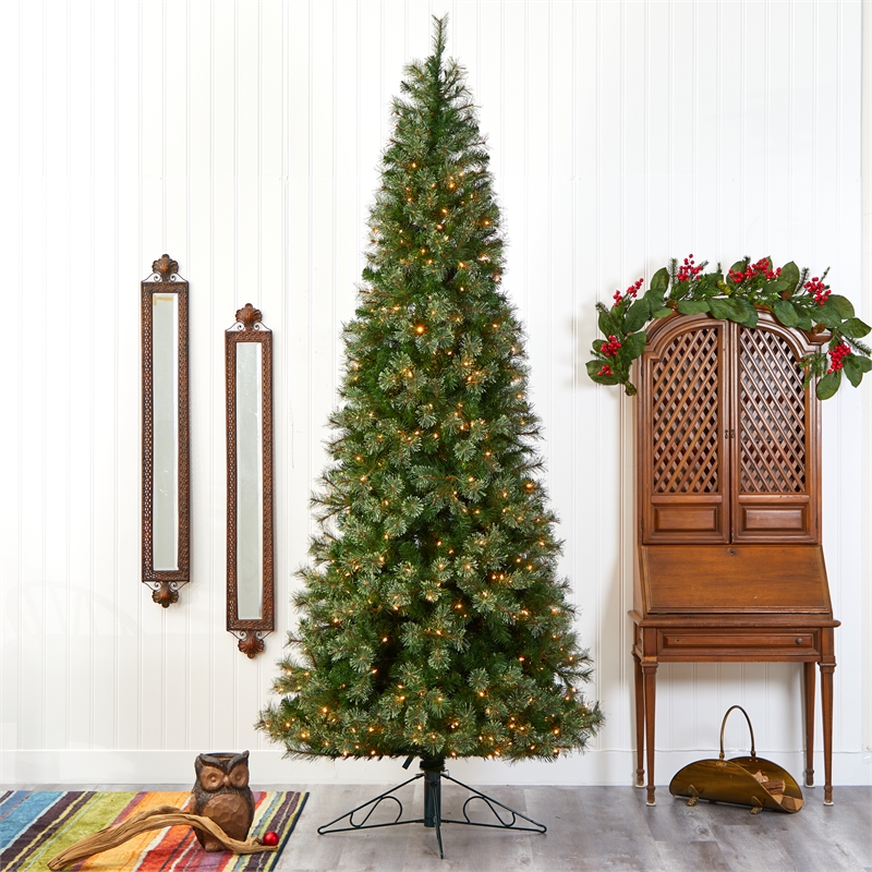 Nearly Natural 10ft Cashmere Slim Christmas Tree with 750 Warm White Lights