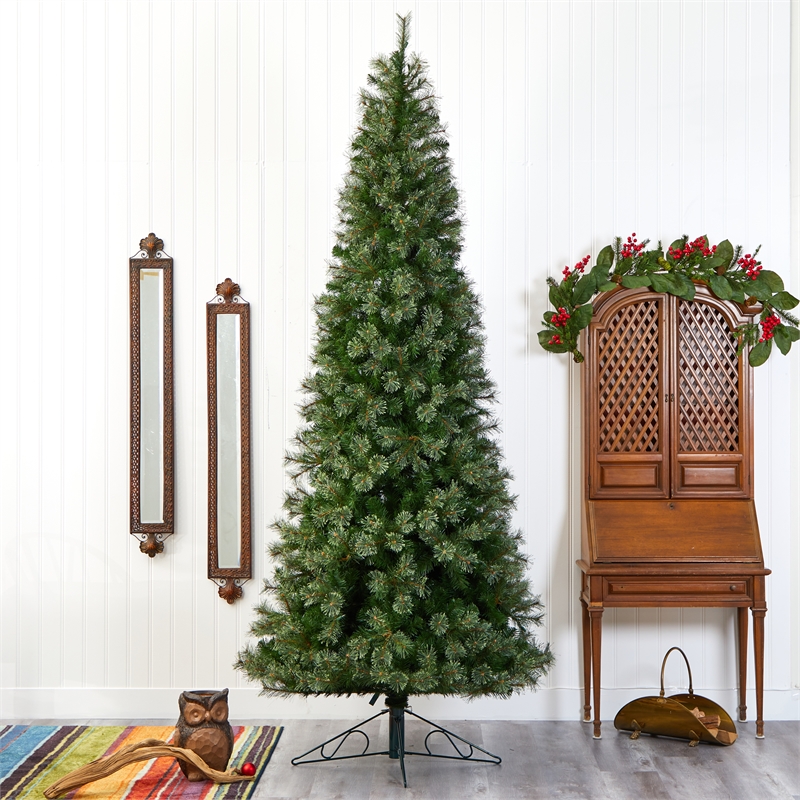 Nearly Natural 10ft Cashmere Slim Christmas Tree with 750 Warm White Lights